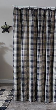 Soapstone Shower Curtain - Primitive Star Quilt Shop Masculine Shower Curtain, Rustic Shower Curtain, Plaid Shower Curtain, Shower Curtain Blue, Primitive Bathrooms, Rustic Shower, Shower Curtain Sizes, Farmhouse Curtains, Country Curtains