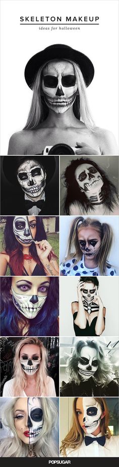 Cool Skeleton Makeup, Skeleton Makeup Ideas, Fantasy Make-up, Halloweenský Makeup, Scary Images, Makeup Contour, Cool Skeleton, Skeleton Face, Skeleton Makeup