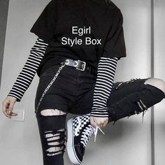 Egirl Vibes Style Box *often shipped in a poly mailer for cheaper shipping costs* ♤all the egirl vibes with this box! ♤ Anime, stripes, light pink, black, red, graphic tee, band tee and/or chain accessories etc. Various brands including Wild Fable, Old Navy, etc. ♤all items are new or in excellent condition Will include: 1 Clothing Piece (either a top, skirt or dress) 2 Accessories (necklace, chains, choker, sunglasses, belt, earrings, bracelet or purse) 2 Sets of Butterfly Hair Clips 2 water bo Egirl Vibes, Emo Mode, Egirl Clothing, Tomboy Stil, Red Graphic Tee, Egirl Style, Emo Style, Look Grunge, E Girl Outfits