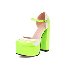 Shop Neon Lime Green Ankle Strap Platform D'orsay Pumps Chunky High Heel Party Sandals color Green for Dancing Club, Going out, Night Club, Party with worldwide Free shipping & Free return. Lime Green Heels, Neon Shoes, Neon Heels, Dancing Club, Trending Heels, Green Boots, Gorgeous Heels, Green Heels, Chunky High Heels