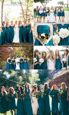 the bride and her bridal party are posing for pictures in their green gowns