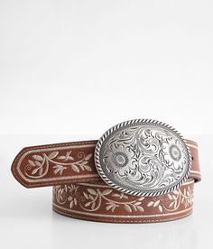 BKE Embroidered Western Belt - Brown Small, Women's Creambrown Faux leather 1 1/2 belt Leather backing Embossed metal buckle. Due to the nature of leather/suede, small variances of color in the skin may occur, this is in no way considered a defect. These are inherent characteristics of leather/suede and will enhance the individual look of your garment.. Face: Synthetic Leather. Backing: Cow Leather.. WOMEN'S BELT SIZE CONVERSION CHART Jean Size 23-24 25-26 27-28 29-30 31-32 Belt Size XS S M L XL Women Belt Buckles, Western Belt Women, Western Belts Women, Western Buckle Belt, Cute Western Belts, Womans Western Belts, Country Belts For Women, Western Women Belts, Mexican Belts For Women