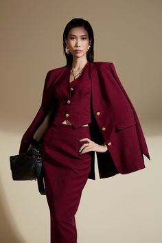 This vest combines comfort and style with its halter backless design. Made from a soft and durable cotton blend, this vest is perfect for any occasion. Feel confident and chic in this must-have wardrobe staple. Suits With Skirts, Outfit For Christmas, Estilo Kardashian, Burgundy Outfit, Backless Halter Top, Knitwear Outfit, Happy Clothes, Fabric Skirt, Mean Blvd