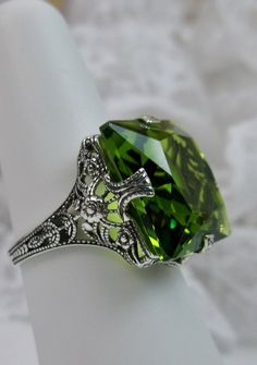 Rings Stand, Victorian Accessories, New Victorian, Stock Design, Floral Filigree, Peridot Green, Peridot Ring, Green Peridot, Filigree Ring