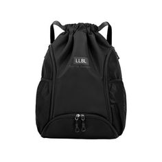 a black backpack with the word lllb on it's front and side pockets