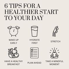 Happy Monday! 🌟 Kickstart your week with a morning routine that sets you up for success. Here are 6 tips to make your mornings healthier and more productive: 𝐖𝐚𝐤𝐞 𝐔𝐩 𝐄𝐚𝐫𝐥𝐲 - Give yourself extra time in the morning to ease into the day. Waking up early helps you avoid rushing and starts your day on a calm note. 𝐇𝐲𝐝𝐫𝐚𝐭𝐞 𝐅𝐢𝐫𝐬𝐭 - Start your day with a glass of water. It rehydrates your body after a night’s sleep and gets your metabolism moving. 𝐒𝐭𝐫𝐞𝐭𝐜𝐡 𝐈𝐭 𝐎𝐮𝐭 - A few minutes of stretching can... 2025 Aspirations, Tips For Waking Up Early, Goals For The Day, Day Planning, Morning Routine Productive, Practicing Gratitude, Mental Health Recovery, A Morning Routine, Balanced Breakfast