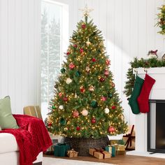 a decorated christmas tree in a living room