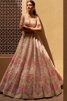 Multi Colored Embroidered Lehenga Set Design by Seema Gujral at Pernia's Pop Up Shop 2023 Fairy Reception, Engagement Lehenga Indian, Aesthetic Lehenga, Lehenga Poses, India Wallpaper, Lengha Design, Bridesmaid Lengha, Bridesmaid Lehengas