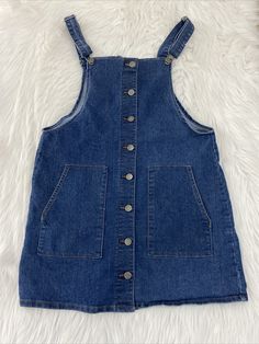 SO girls overall skirt denim size large button front stretch. Button-up Denim Overalls, Buttoned Denim Overalls, Button-up Denim Overalls With Buttons, Denim Button-up Overalls With Buttons, Overall Skirt Denim, Overall Skirt, Skirt Denim, Large Buttons, Denim Vest