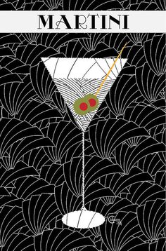 the martini cocktail on black and white background metal print