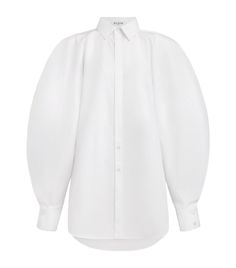 Find ALAÏA Cotton Balloon-sleeve Shirt on Editorialist. Tunisian sculptor and couturier Azzedine Alaïa knew exactly what women wanted in the clothes they wore, so he quickly created a Maison that is unapologetically feminine to its core. It is a fashion fact that the white shirt forms the basis of every smart-casual outfit, and this one is made ultra-appealing with thoughtful details, namely the voluminous long sleeves and loose fitting form. Designer Long Sleeve Blouse With Blouson Sleeves, Designer Blouse With Blouson Sleeves, Oversized Modern Formal Blouse, Modern Oversized Formal Blouse, Elegant Oversized Formal Tops, Elegant Oversized Shirt For Formal Occasions, Elegant Oversized Formal Shirt, Elegant Oversized Tops With Balloon Sleeves, Luxury Blouse With Blouson Sleeves