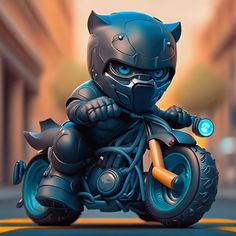 a cartoon cat riding on the back of a motorcycle