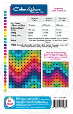 the rainbow wave pattern is shown in color and size, with instructions for how to use it