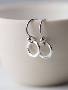 Tiny Circle Sterling Silver Earrings for Women  Modern Silver Jewelry Diy, Minimal Earrings, Jewelry Bracelets Silver, Fine Silver Jewelry, Silver Jewelry Earrings, Silver Jewelry Design, Silver Jewellery Sets, Silver Jewelry Rings, Silver Jewelry Handmade