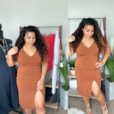 Brown Fitted Knee-length Midi Dress, Beige Stretch Midi-length Dress, Fitted Brown Midi Dress, Brown Fitted Midi Dress, Fitted Brown Midi Dress For Party, Elegant Brown Midi Bodycon Dress, Beige Stretch Midi Dress For Night Out, Brown Knee-length Midi Dress For Parties, Brown Stretch Knee-length Dress