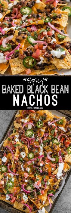 baked black bean nachos with cheese and onions