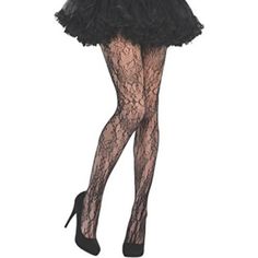 Black Stockings Featuring Micro Net Lace With A Stylish Allover Floral Pattern. Sheer And Sexy, These Lace Tughts Are Great For Masquerade Costumes Or Burlesque Costumes! Items In The Cosplay Section Are Consignment Pieces. Not Open To Offers. Tags Halloween Cosplay Dressup Comiccon Roleplay Theatrical Dance Sexy Costume Stretch Lace Tights For Night Out, Black Lace Stretch Tights, Black Stretch Lace Stockings, Black Lace Fitted Hosiery, Black Lace Tights For Party, Gothic Tights For Night Out, Black Gothic Stretch Legwear, Gothic Black Stretch Legwear, Black Tight Gothic Legwear