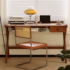 a chair sitting in front of a wooden desk