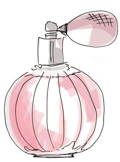 a drawing of a pink perfume bottle with a dropper on it's top