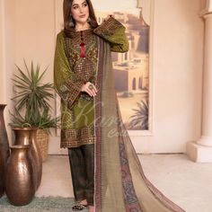 Karma Collection Cotton Embroidered Suit Karma Collection Original Designer Wear Color: Green Material: Cotton Embroidered Cotton Lawn Shirt Pani Work Multi Embroidery Khadi Lawn Dupatta Digital Printed Shalwar In Ajrak Style Stitched & Ready To Wear Green Anarkali With Naqshi Detailing, Eid Jamawar Sharara With Naqshi Detailing, Green Saree With Naqshi Detailing, Unstitched Jamawar Sharara With Dabka Detailing, Unstitched Green Sharara With Naqshi Detailing, Festival Green Unstitched Suit With Naqshi, Festival Lawn Suit In Jamawar With Naqshi Embroidery, Festival Lawn Suit With Naqshi In Jamawar, Festival Jamawar Lawn Suit With Naqshi