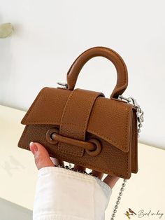 BirdinBag - Compact Square Bag with Chain Top Handle Daily Use Bag With Chain Strap And Top Handle, Trendy Top Handle Bag With Chain, Daily Use Handheld Satchel With Chain Strap, Chic Brown Box Bag With Chain Strap, Chain Detail Crossbody Satchel For Daily Use, Brown Rectangular Shoulder Bag With Chain, Everyday Brown Flap Bag With Chain Strap, Brown Rectangular Satchel With Chain Strap, Brown Chain Bags