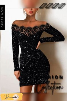 Sexy Lace Bodycon Dress Long Sleeve Lace Trim One Shoulder Silver Powder Dress Black Dresses Elegant Vestidos De Mujer فستان زهري, 파티 드레스, Sequin Dresses, Mesh Bodycon Dress, Pencil Skirt Dress, Sequin Bodycon Dress, Womens Floral Dress, فستان سهرة, Black Evening Dresses