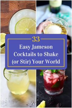 Collage of 4 easy jameson cocktails. Pub Recipes, Jameson Drinks, Jameson Cocktails, Easy Mixed Drinks, Batch Cocktails, Jameson Irish Whiskey, Pub Food, Alcohol Drinks, Whiskey Cocktails