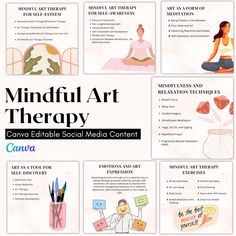 Unlock the transformative power of art therapy with our Mindful Art Therapy Canva template bundle. Designed to foster self-expression and healing, these 50 posts offer a creative avenue for individuals to explore their emotions and inner world. **What You'll Receive 🌟 50 Mindful Art Therapy Canva Posts 🌟 Instant Access for Quick Customization 🌟 Professionally Designed Templates for Self-Exploration **Features 🎨 Creative Expression: Encourage self-reflection and emotional exploration through art. 🌿 Mindfulness Practices: Incorporate mindfulness techniques to promote mental well-being. 💡 Healing Prompts: Guided prompts to support individuals in their journey towards healing. 🚀 Ready to Share: Share these posts on social media or use them in therapy sessions. **Ideal for ️ Therapists a Creative Arts Therapy, Mindful Art, Individual Therapy, Art Therapist, Toile Art, Mindfulness Techniques, Self Exploration, Therapy Counseling, Mindfulness Practice