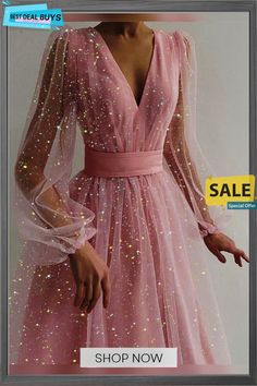 Sequined Mesh V-neck Tuxedo Dress Chique Outfits, Fairytale Dress, Prom Outfits, Grad Dresses, Pink Midi Dress, Ball Gown Dresses, Looks Chic, Birthday Dresses, Looks Vintage