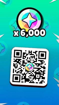 the qr code is displayed in front of a blue background with white and green stars