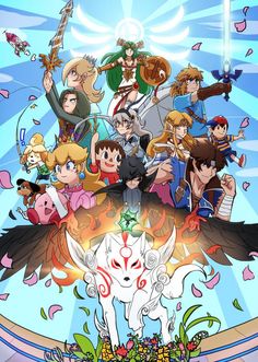 an anime poster with many different characters on it