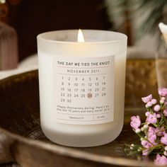 Wedding Anniversary Gift Calendar Candle - Kindred Fires Rustic Illustration, Gift Calendar, Anniversary Gifts For Couple, Frosted Glass Candle, We Tied The Knot, Anniversary Candle, Pink Circle, Anniversary Gifts For Couples, Happy Year