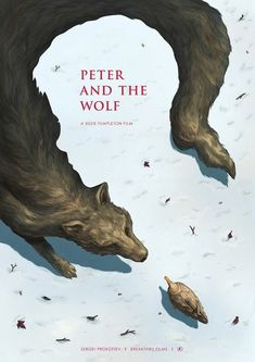 a book cover for peter and the wolf with an illustration of a bear chasing a bird