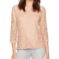 New With Tags, $89 Adrianna Papell Women's Size 2x 3/4 Sleeve Blush Lace Top. Measures Flat Approx. 21 Inches Armpit To Armpit And 26 Inches Long. 100% Nylon. In Great Condition, See Photos. This Top Is Kept In A Happy Pet Friendly, Smoke Free Home. Thank You! Pink Half Sleeve Blouse For Fall, Chic Pink Half Sleeve Tops, Elegant Pink Blouse With 3/4 Sleeves, Pink 3/4 Sleeve Tops For Spring, Feminine Half Sleeve Top For Spring, Feminine Half Sleeve Spring Top, Feminine Blouse With 3/4 Sleeves, Pink 3/4 Sleeve Blouse For Brunch, Feminine 3/4 Sleeve Tops For Brunch