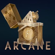 the logo for arcane is shown in gold