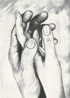 a drawing of two hands holding each other's fingers with the sky in the background