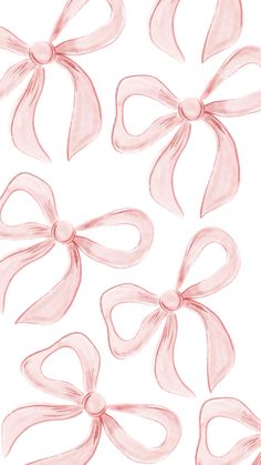 some pink bows are shown on a white background, and one is drawn in pencil