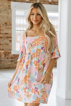 Brooke Square Neck Babydoll Dress | Babydoll Dresses | Womens Dresses – Liam & Company Babydoll Dresses, Floral Squares, Babydoll Dress, Square Neckline, Feminine Style, Body Shapes, Square Neck, Effortless Style, Dresses For Sale