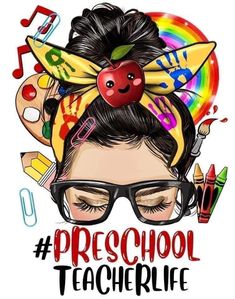 a poster with the words preschool teacher life written on it and an image of a woman's head