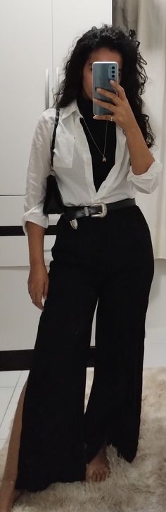 Semi Formal Pants Outfit For Women Party, All Black Pants Outfit Classy, Black Dress Pants Aesthetic, Black Slacks Outfit Aesthetic, Black Slacks Aesthetic, Outfits With Black Dress Pants, Semi Fancy Outfits, Semi Formal Outfit Ideas Women, Busniss Casual Women Outfits