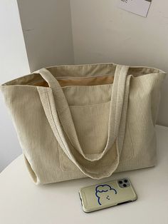 Corduroy Bag Totes, Bicycle Aesthetic, Corduroy Bag, Corduroy Tote Bag, Uni Bag, Beige Tote Bag, Everyday Tote