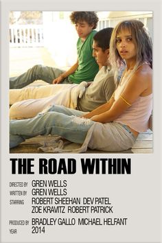 the road within movie poster with three people sitting in front of each other and one person standing behind them