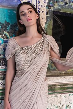 Sequence Saree Blouse Designs, Gown Sleeves Design Indian, Fishtail Saree, Embellished Saree, Saree Gowns, Sequence Blouse, Gown For Women, Saree Gown