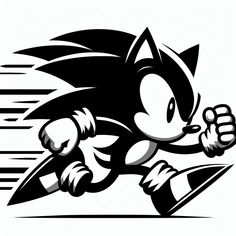 a black and white drawing of a sonic the hedgehog running