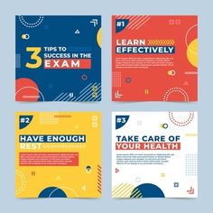 four different colorful brochures with the words, learn to exam and take care of your health