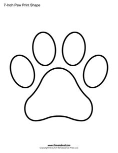 an animal paw printable coloring page with the words, 7 inch paw print shape