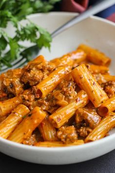 Sausage pasta served in a bowl