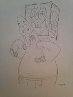 a drawing of spongebob holding a knife