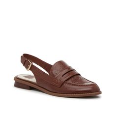 Dolce Vita-Howell Loafer Put a spin on a classic with the Howell loafer from Dolce Vita. This penny loafer-inspired pair sports a slingback mule look for a bold and trendy addition to your working wardrobe. Casual Slingback Flats For Workwear, Brown Slip-ons With Removable Insole For Spring, Brown Slip-ons For Spring Office Wear, Brown Slip-ons For Office In Spring, Brown Spring Slip-ons For Office, Brown Spring Office Slip-ons, Brown Loafers With Cushioned Footbed For Spring, Classic Brown Flats For Spring, Classic Brown Spring Flats