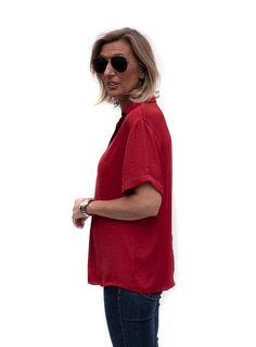 Take a look at our beautiful Ruby Red Notch Collar Short Sleeve Blouse Soft silky fabric Super soft 100% microfiber fabric Color: Ruby Red Semi loose body with short sleeves Notch collar with a pleat detail in the front Back has a yoke and decorative small buttons Center back length is 25" Silky Fabric, Just Style, Notch Collar, Notched Collar, Ruby Red, Short Sleeve Blouse, Fabric Color, Fashion Blog, Sleeve Blouse